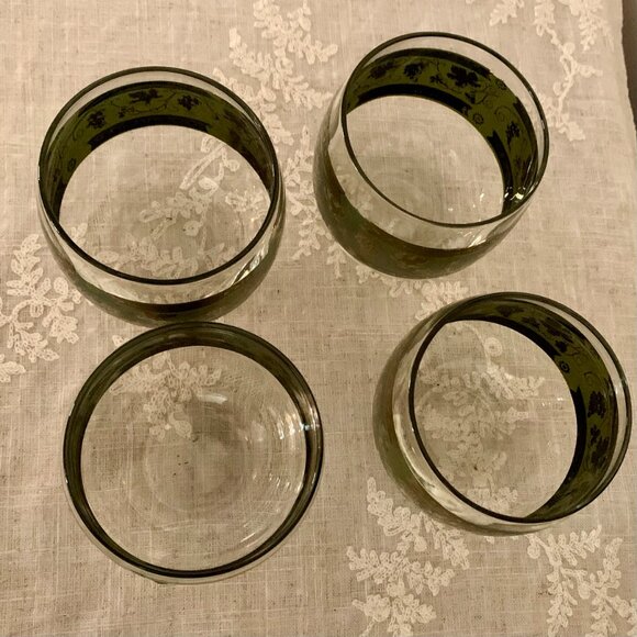Vintage MCM 1950s Low Ball Cocktail Stemless Wine Roly Poly Glasses Set of 4 - Picture 3 of 4